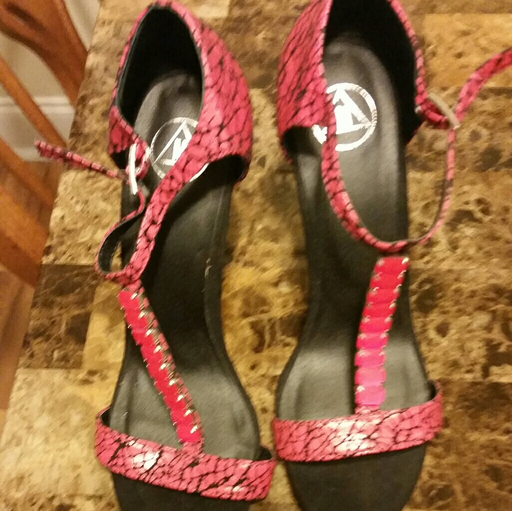 Red t-strap misguided heels with pretty accent